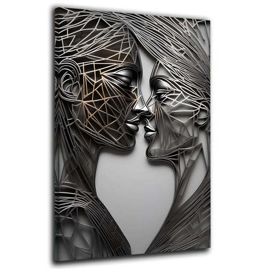 Wandbild Kiss Metallfiguren Kunstwerk Frau & Man abstrakt