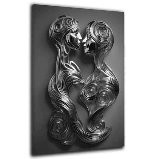 Kiss Silver Metallfiguren abstrakte Kunst Wandbild