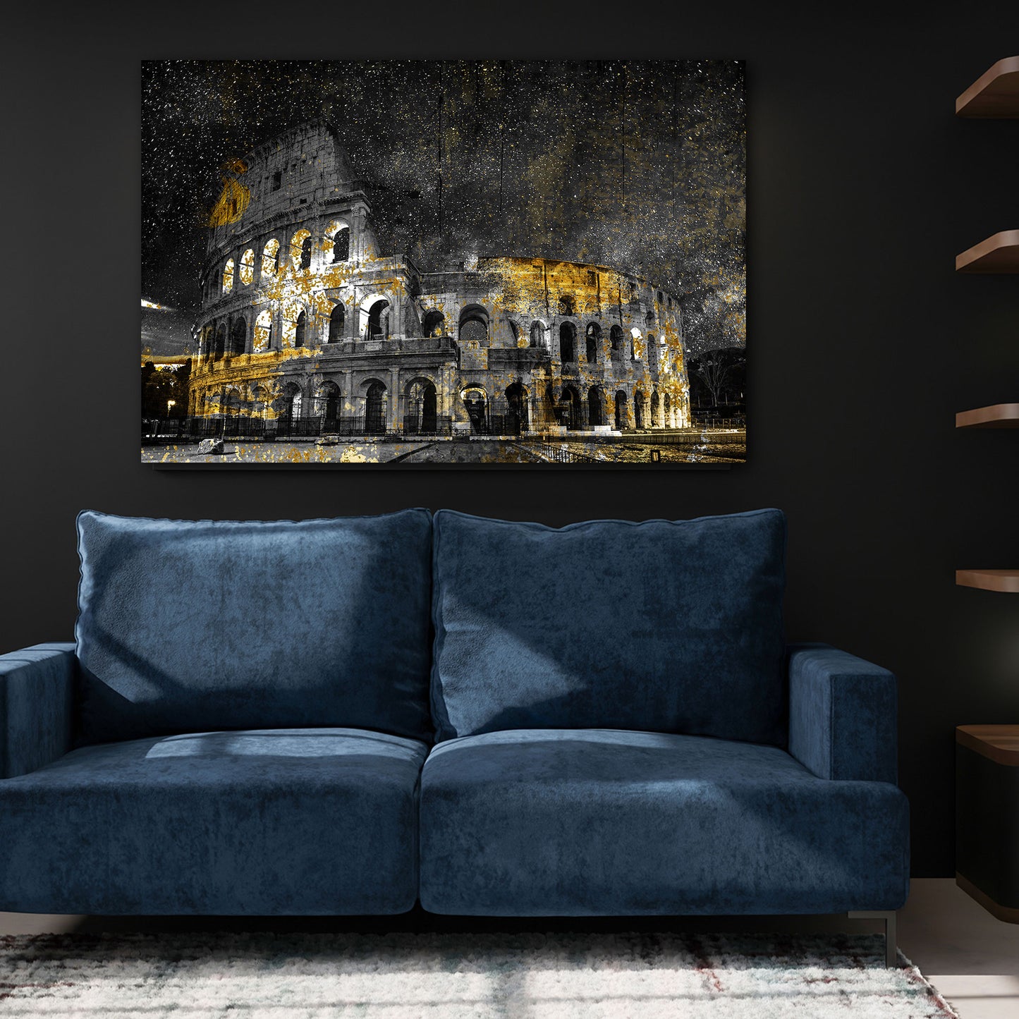 Wandbild Kolosseum bei Nacht mit goldenen Akzenten