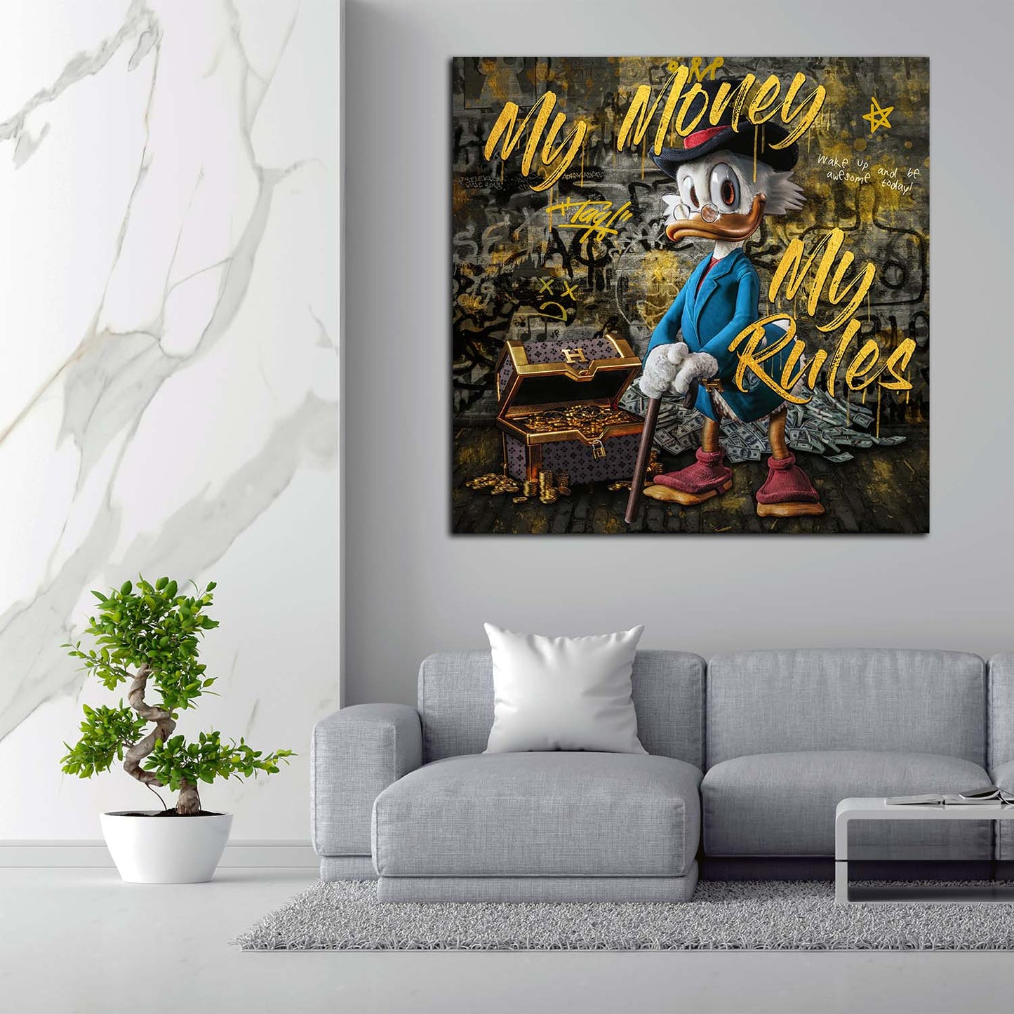 Wandbild Kunst Duck Pop Art My Money My Rules, Comic Gold Edition