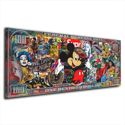 Wandbild Collage Dollar Pop Art Maus Comic All Style