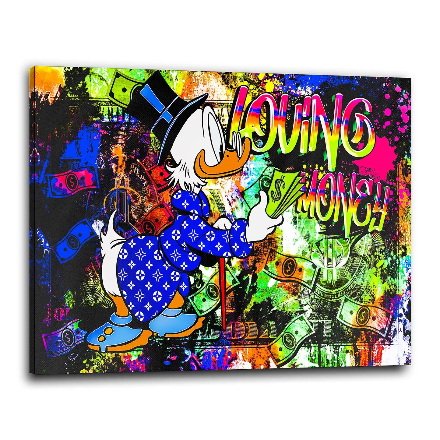 Wandbild Duck Loving Money, Pop Art Comic