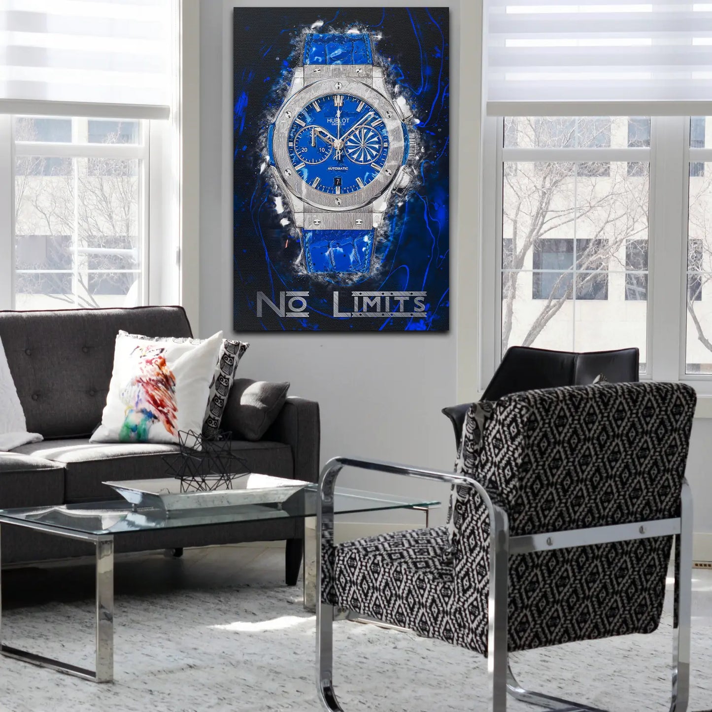 Wandbild Leinwandbild Uhr Motivation Rich Lifestyle NO LIMITS