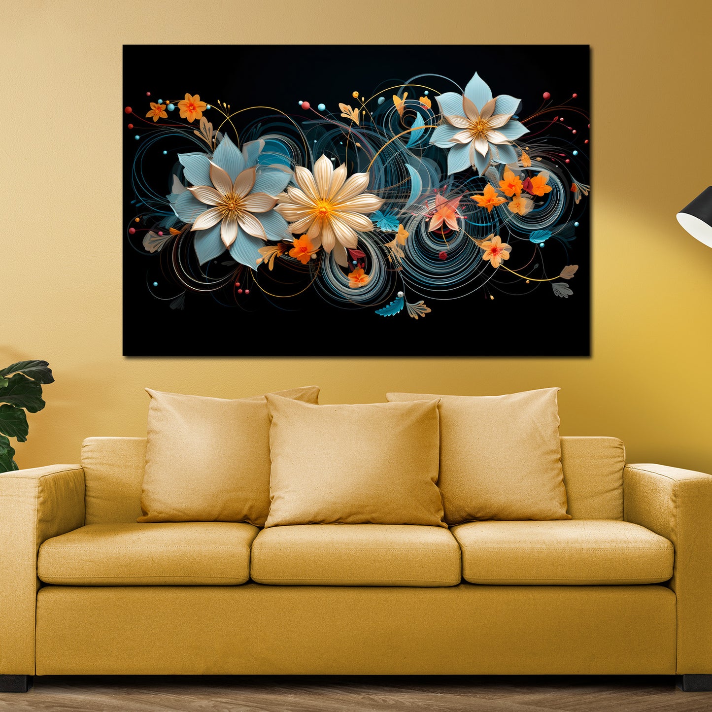 Wandbild Lines abstrakte Blumen Black Style