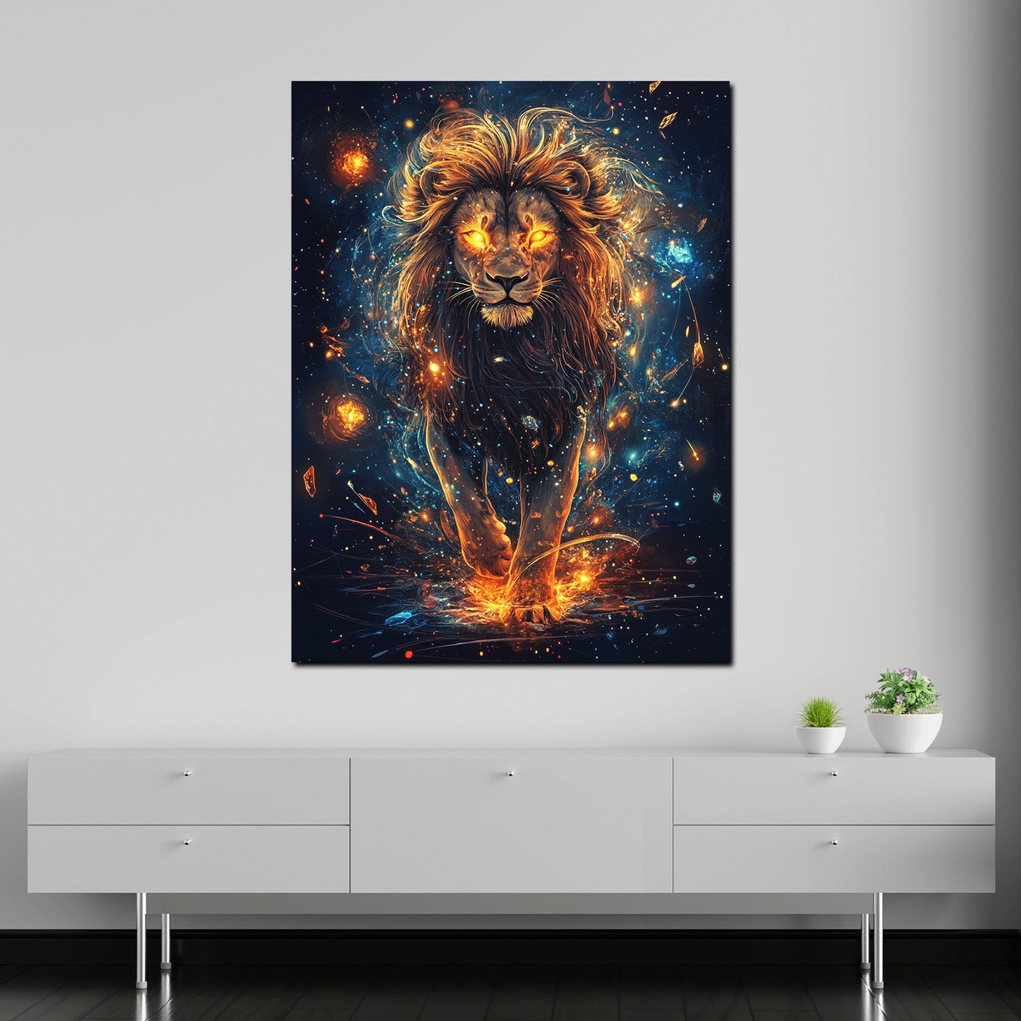 Wandbild Löwe feurig leuchtend mystisch modern