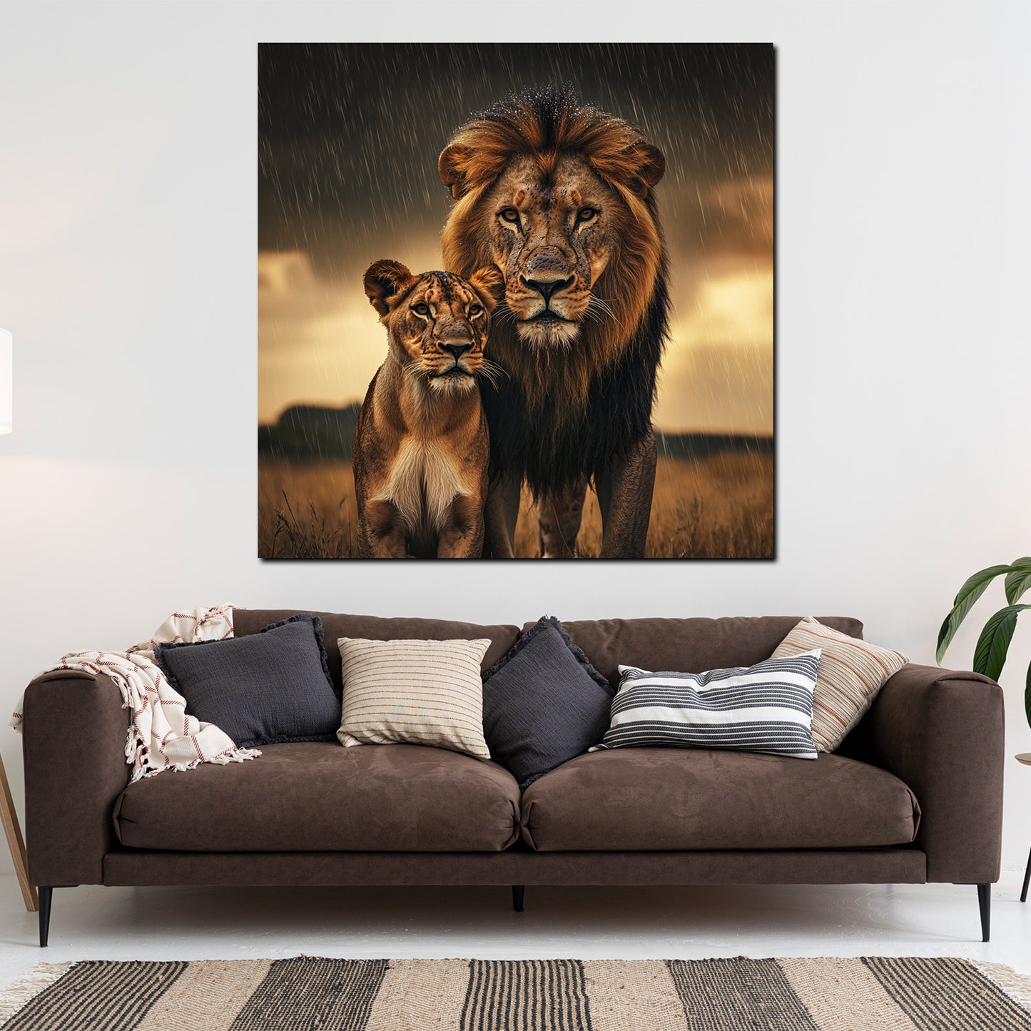 Wandbild Löwenpaar majestätisch Natur Regenstimmung