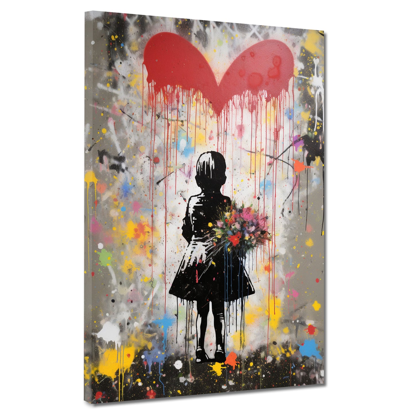 Wandbild Mädchen mit Herz abstrakt Street Art Banksy Art