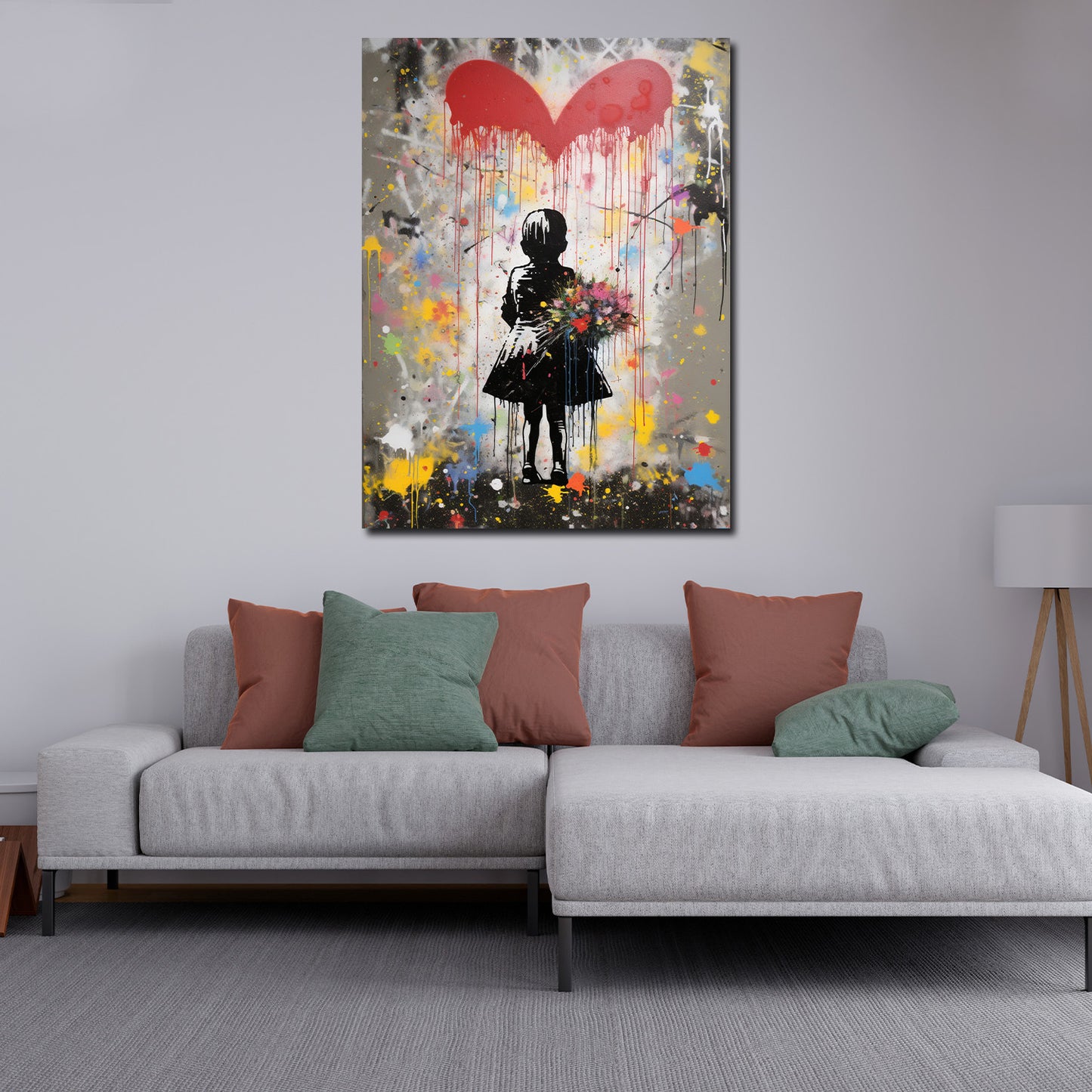 Wandbild Mädchen mit Herz abstrakt Street Art Banksy Art