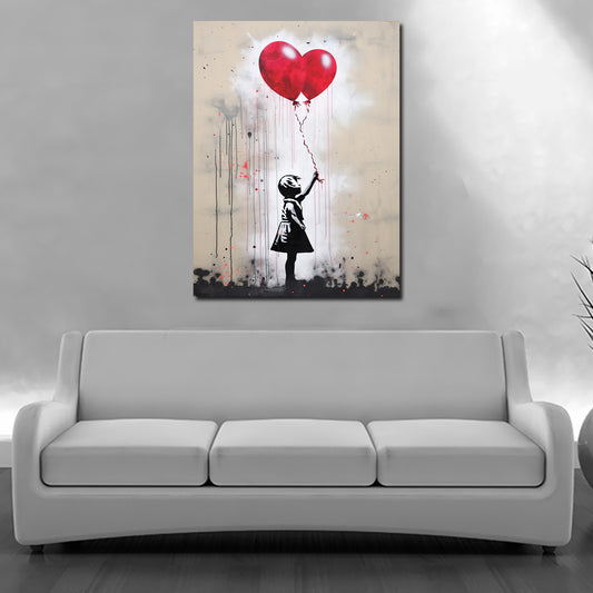 Wandbild Mädchen mit rotem Ballon, Street Art Banksy Art