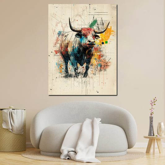 Wandbild Motivation Börse Bulle Geld und Erfolg abstrakt