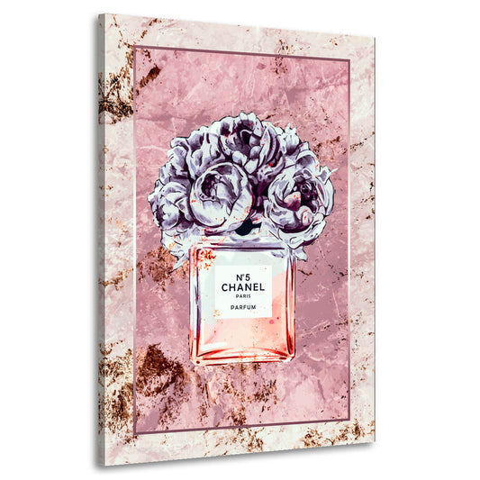 Wandbild Parfumflakon Blumen modern rosa elegant