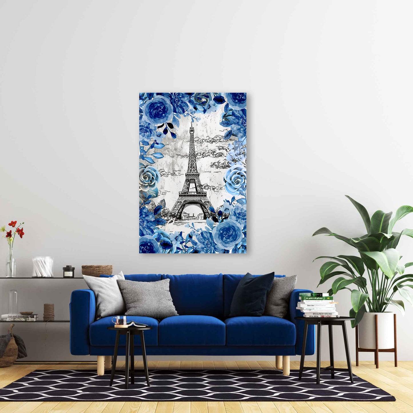 Wandbild Paris im blauen Blumenrahmen