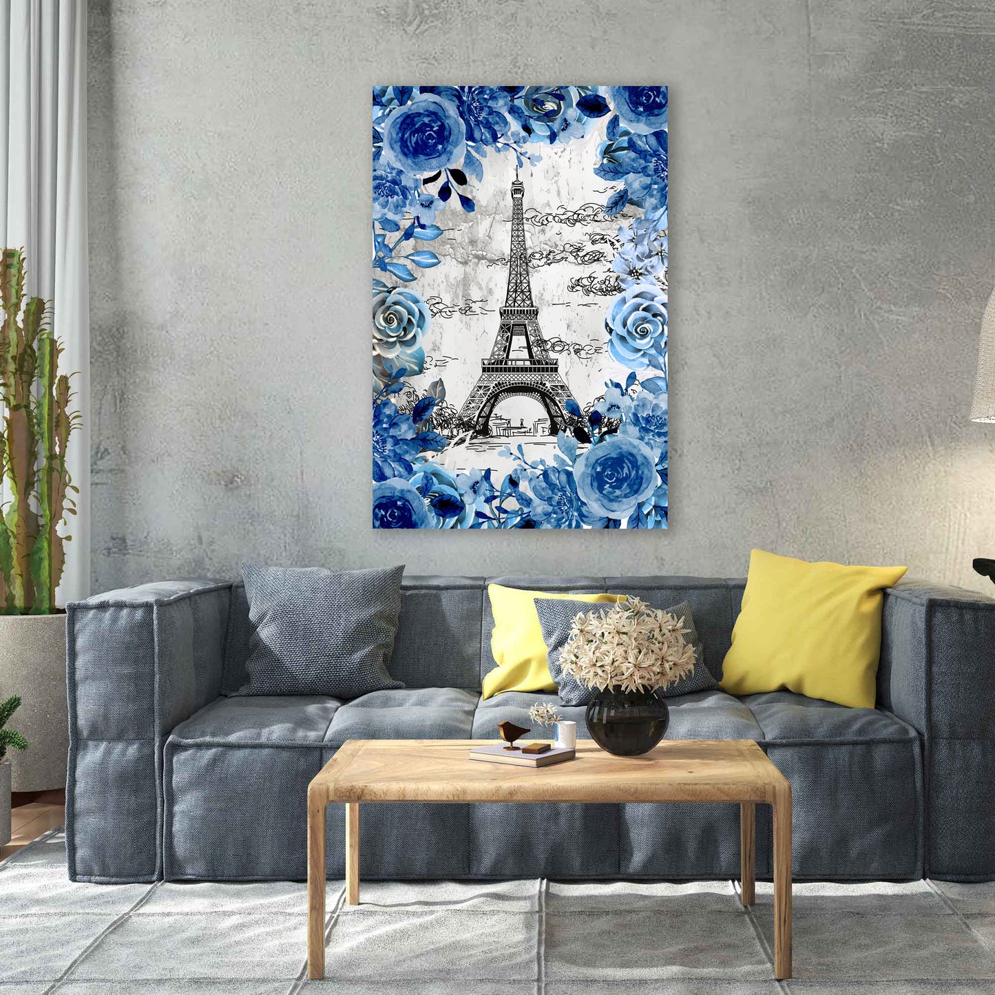 Wandbild Paris im blauen Blumenrahmen