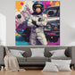 Wandbild Pop Art Affe Rennanzug vor Auto bunt