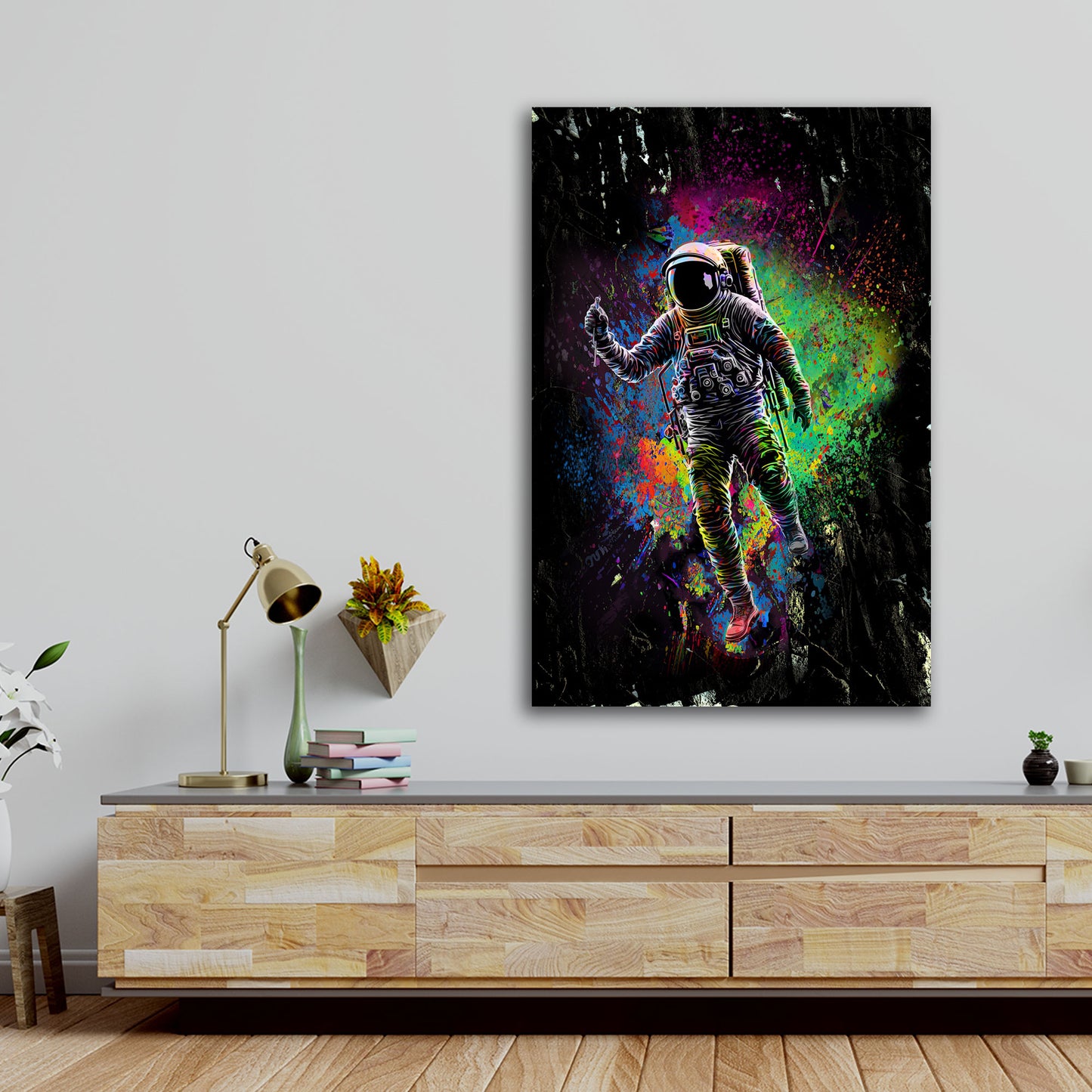 Wandbild Pop Art Astronaut im Weltraum Dark