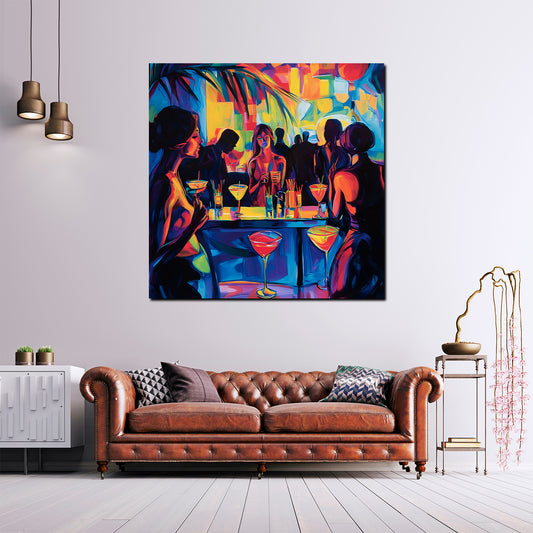 Wandbild Pop Art Bar Frauen Cocktails bunt