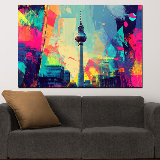 Wandbild Pop Art Berlin Fernsehturm Skyline bunt