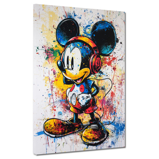 Wandbild Pop Art Comic Maus mit Kopfhörern bunt