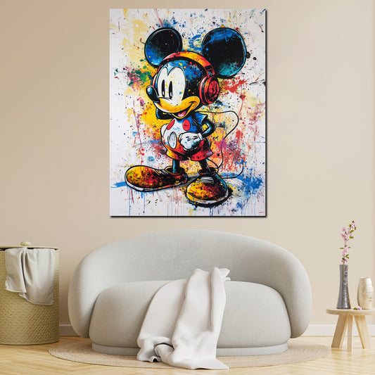 Wandbild Pop Art Comic Maus mit Kopfhörern bunt