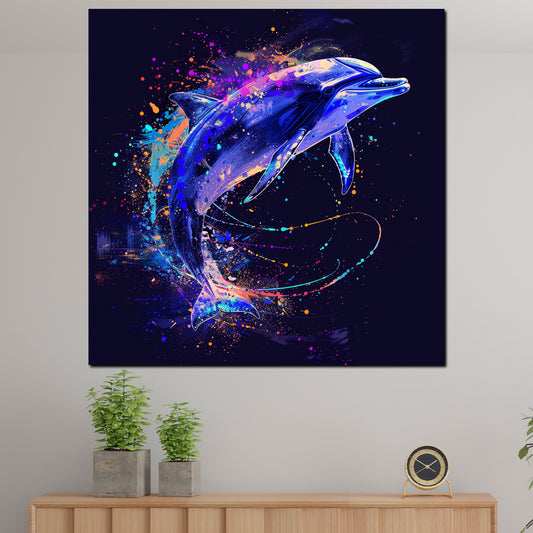 Wandbild Pop Art Delfin leuchtend