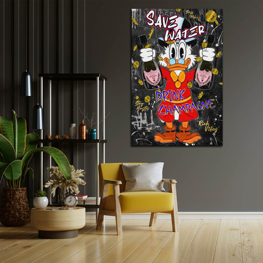 Pop Art Duck Save Water Champagner Luxus Erfolg Wandbild