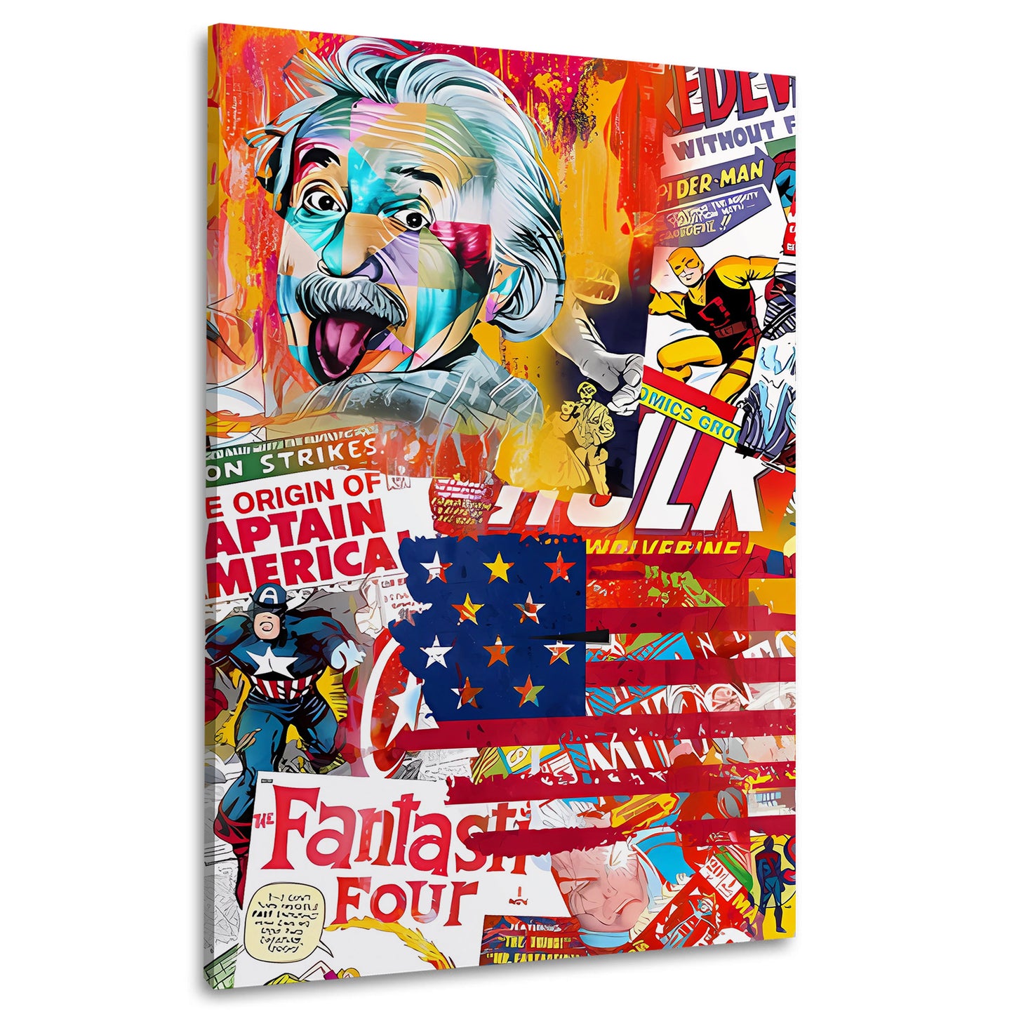 Wandbild Pop Art Einstein Captain America Superhelden