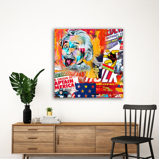 Wandbild Pop Art Einstein USA Superhelden