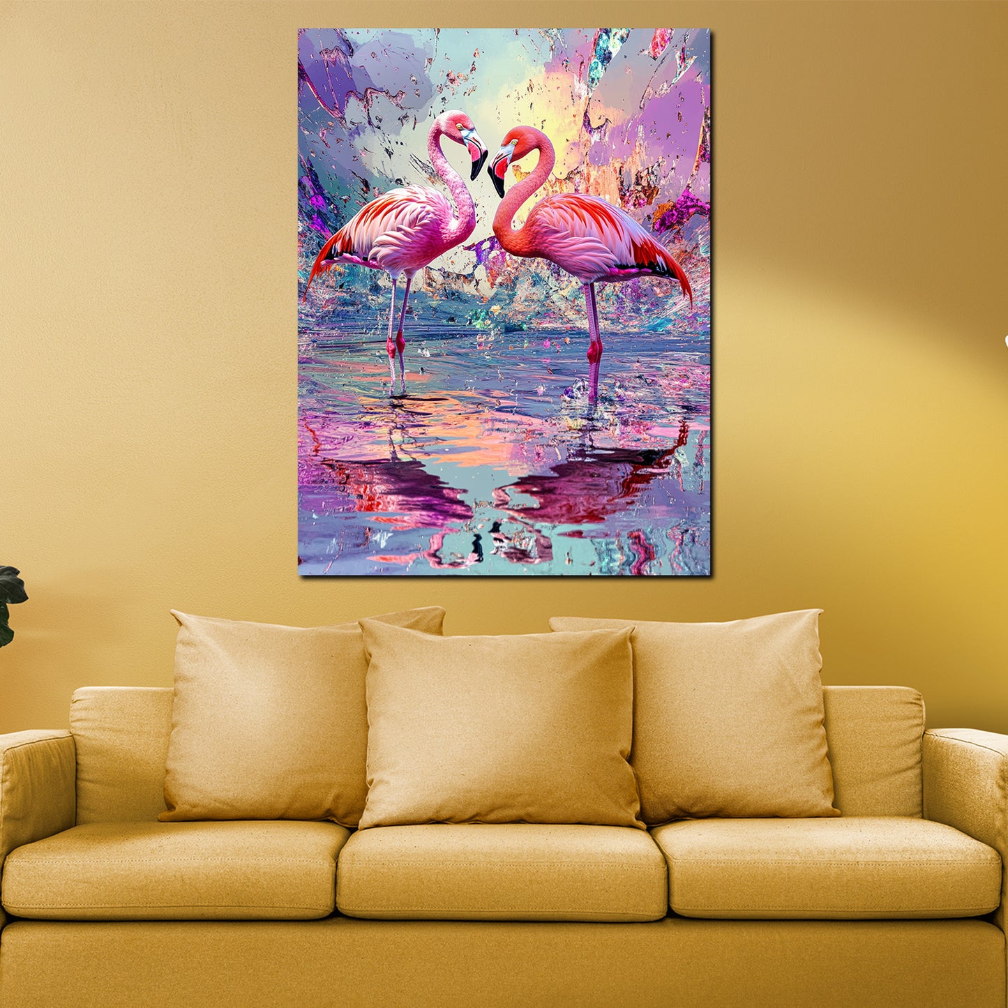 Wandbild Pop Art Flamingos Liebe Farben Wasser modern