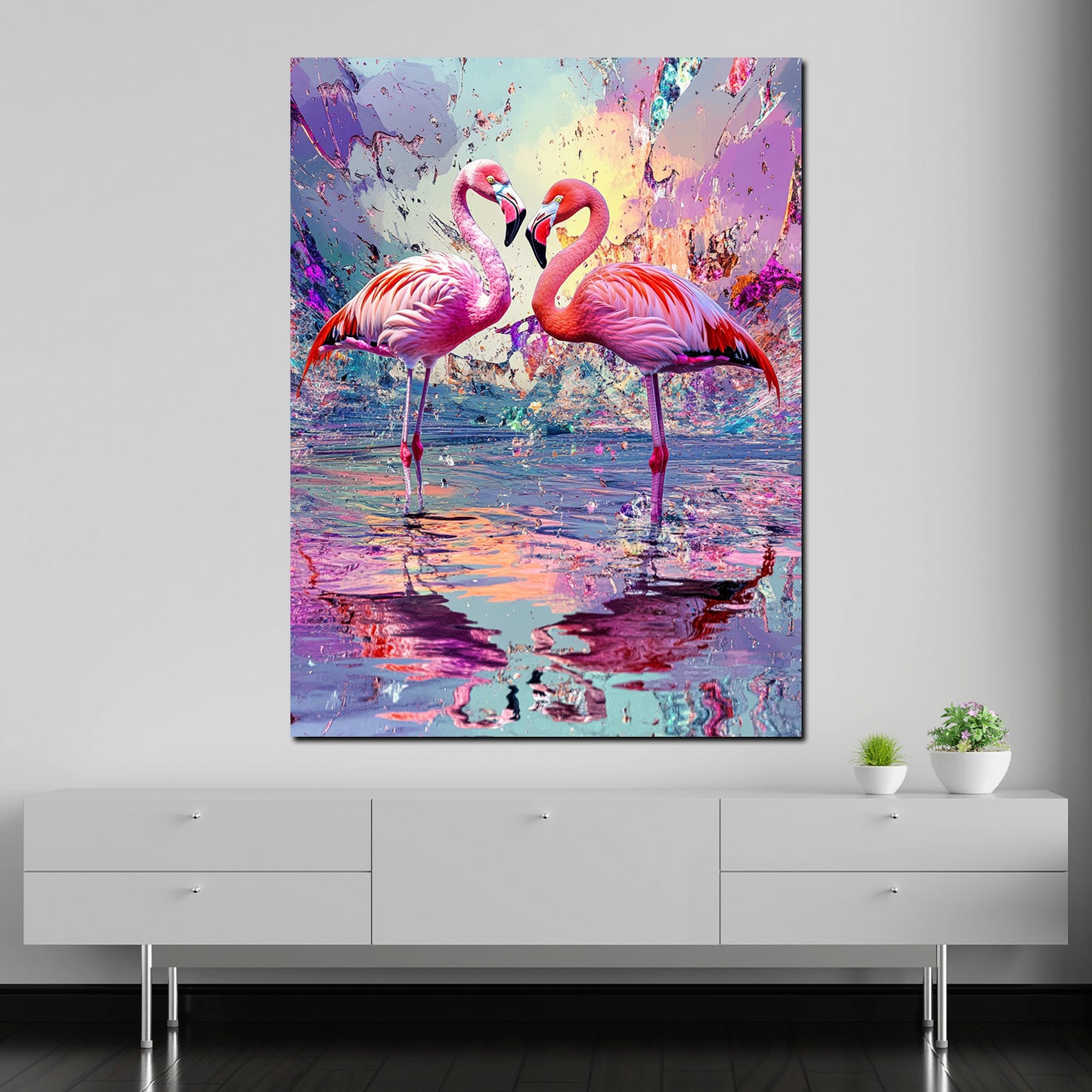 Wandbild Pop Art Flamingos Liebe Farben Wasser modern