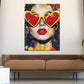 Wandbild Pop Art Frau mit Herzbrille bunt modern