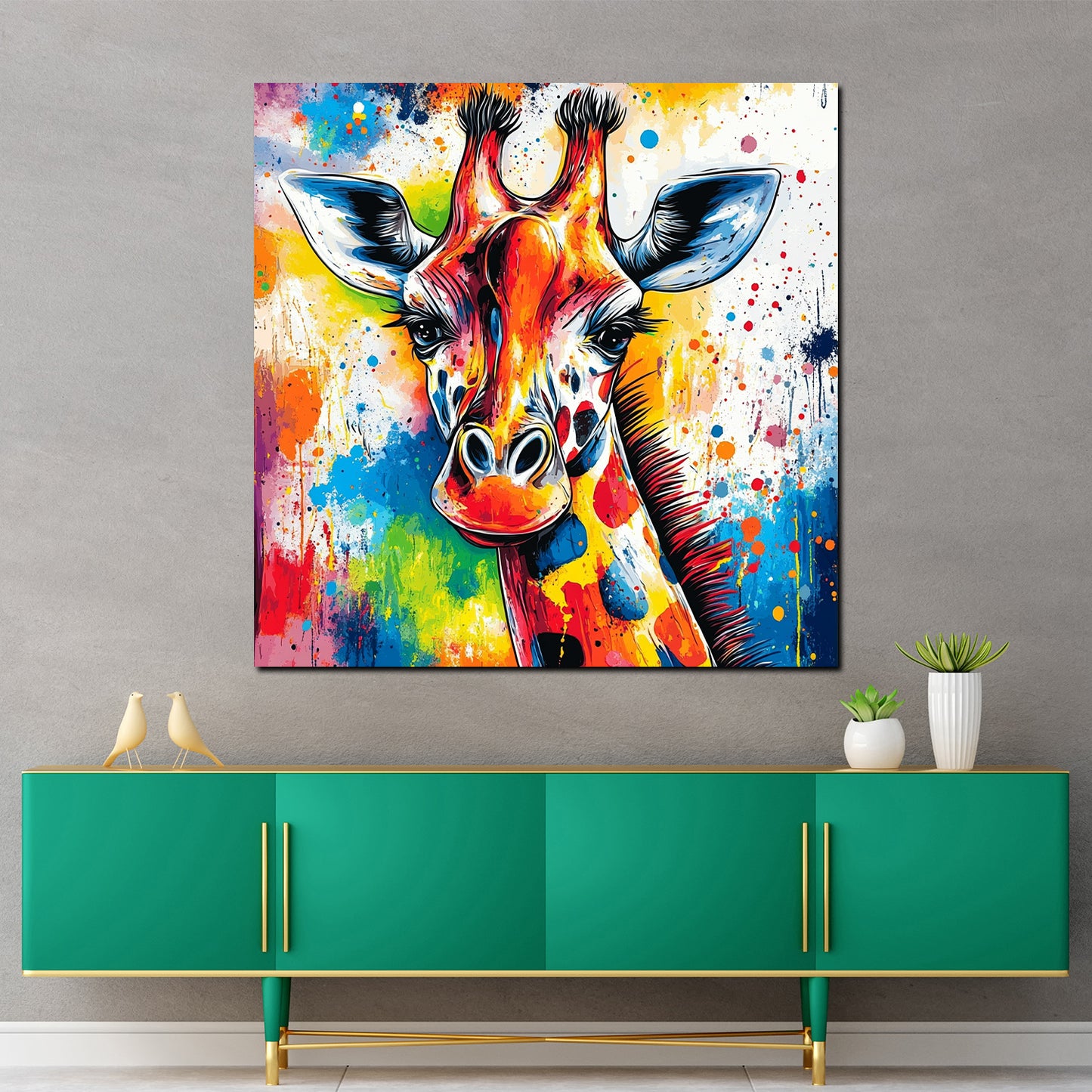 Wandbild Pop Art Giraffe kunterbunt modern