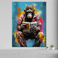 Wandbild Pop Art Gorilla sitzend mit Zeitung