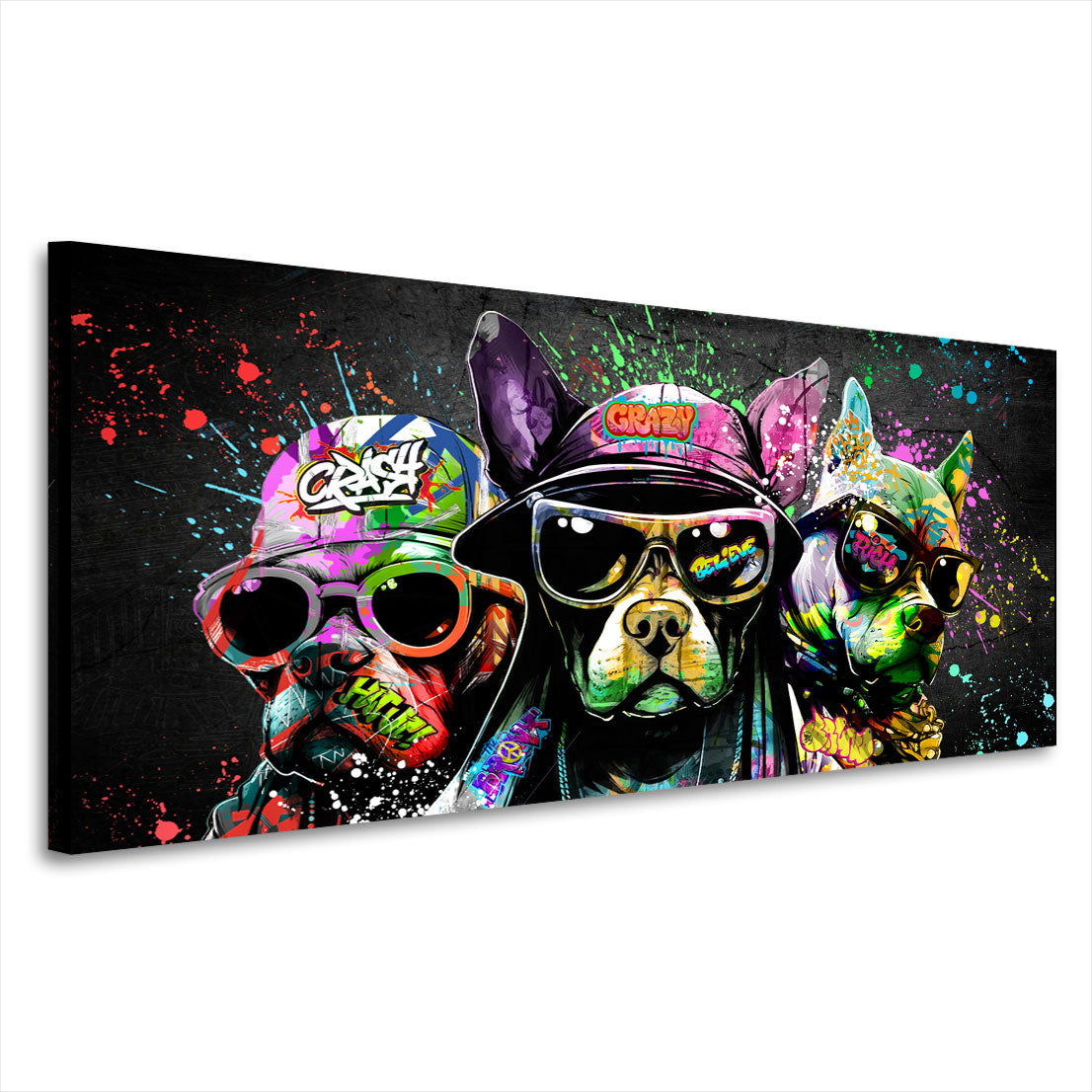 Wandbild Pop Art Hunde mit Sonnenbrillen Graffiti Style