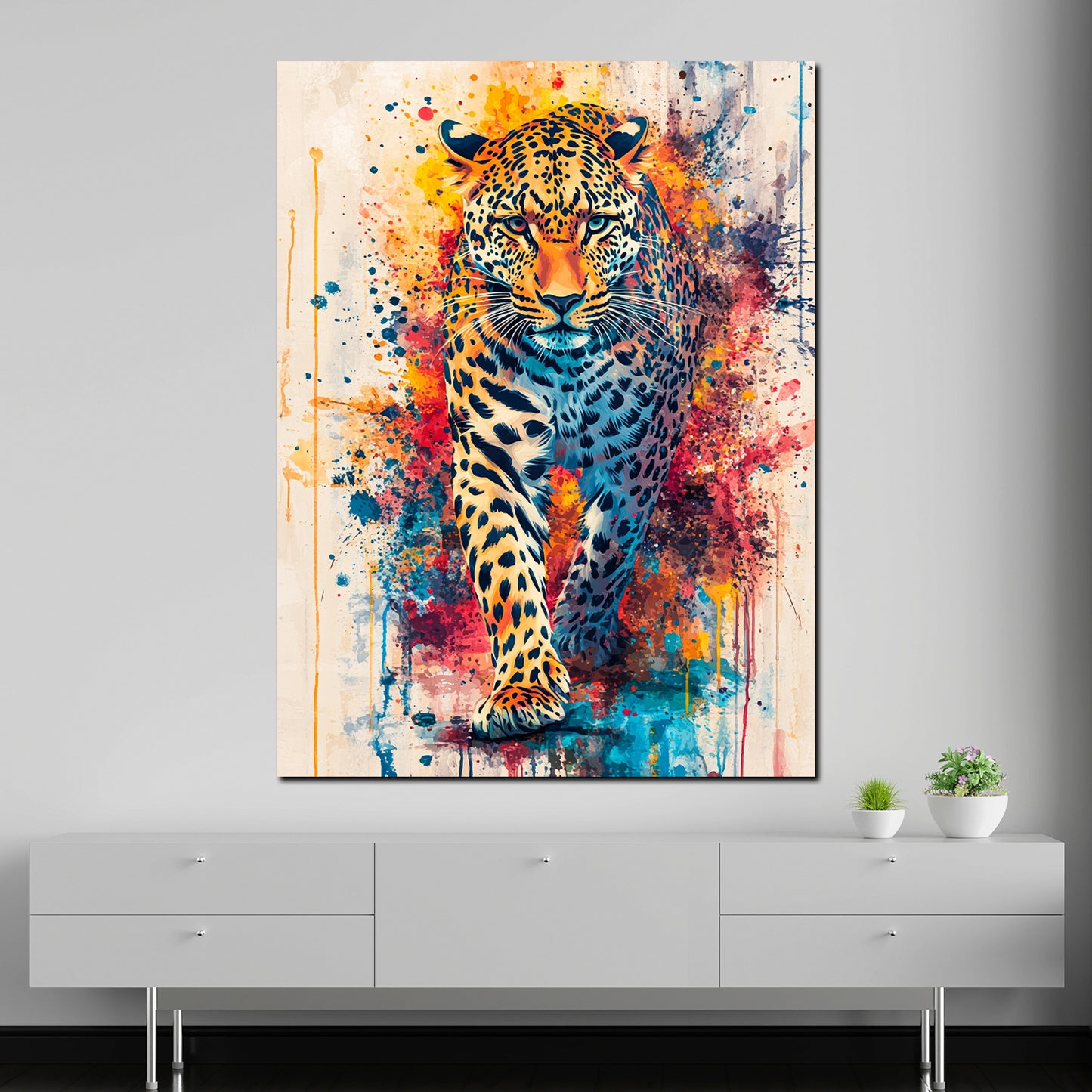 Wandbild Pop Art Leopard kraftvoll bunt modern