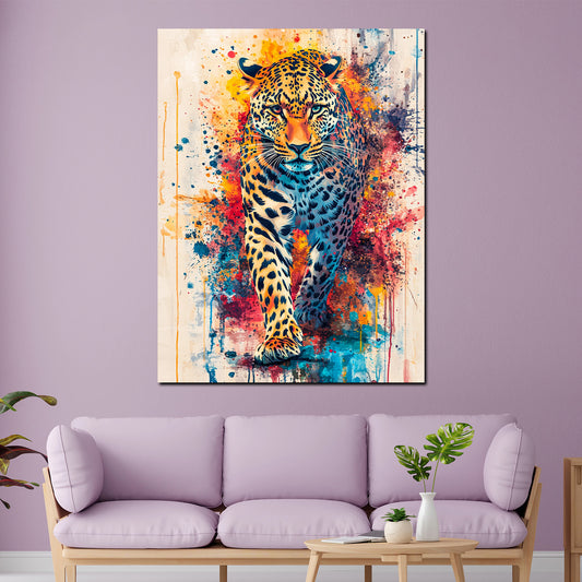 Wandbild Pop Art Leopard kraftvoll bunt modern