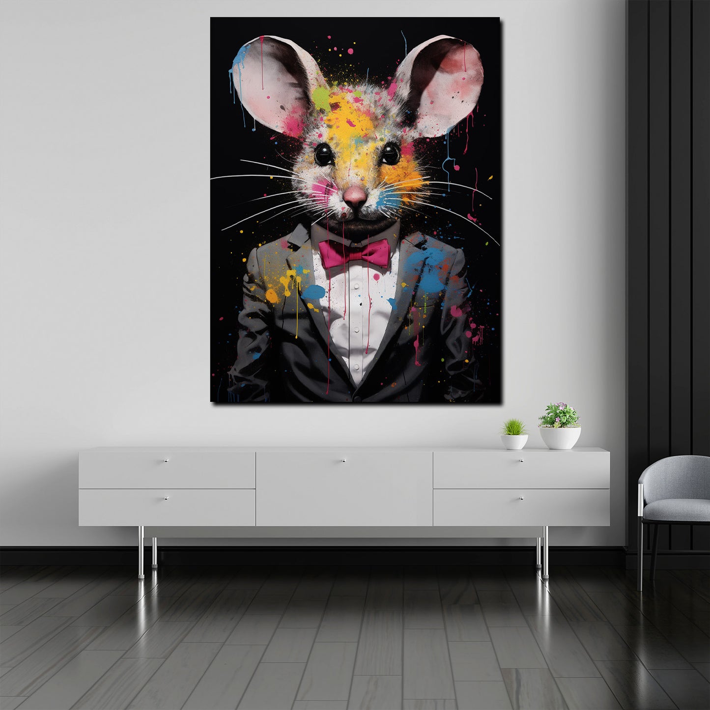 Wandbild Pop Art Maus abstrakt im Anzug