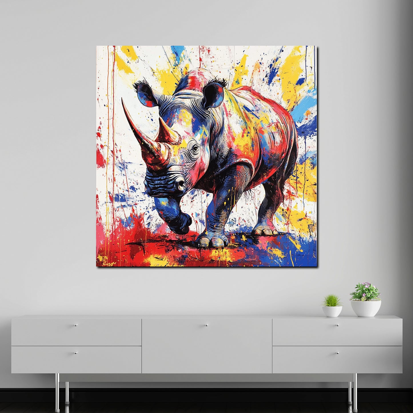 Wandbild Pop Art Nashorn bunt kraftvoll modern