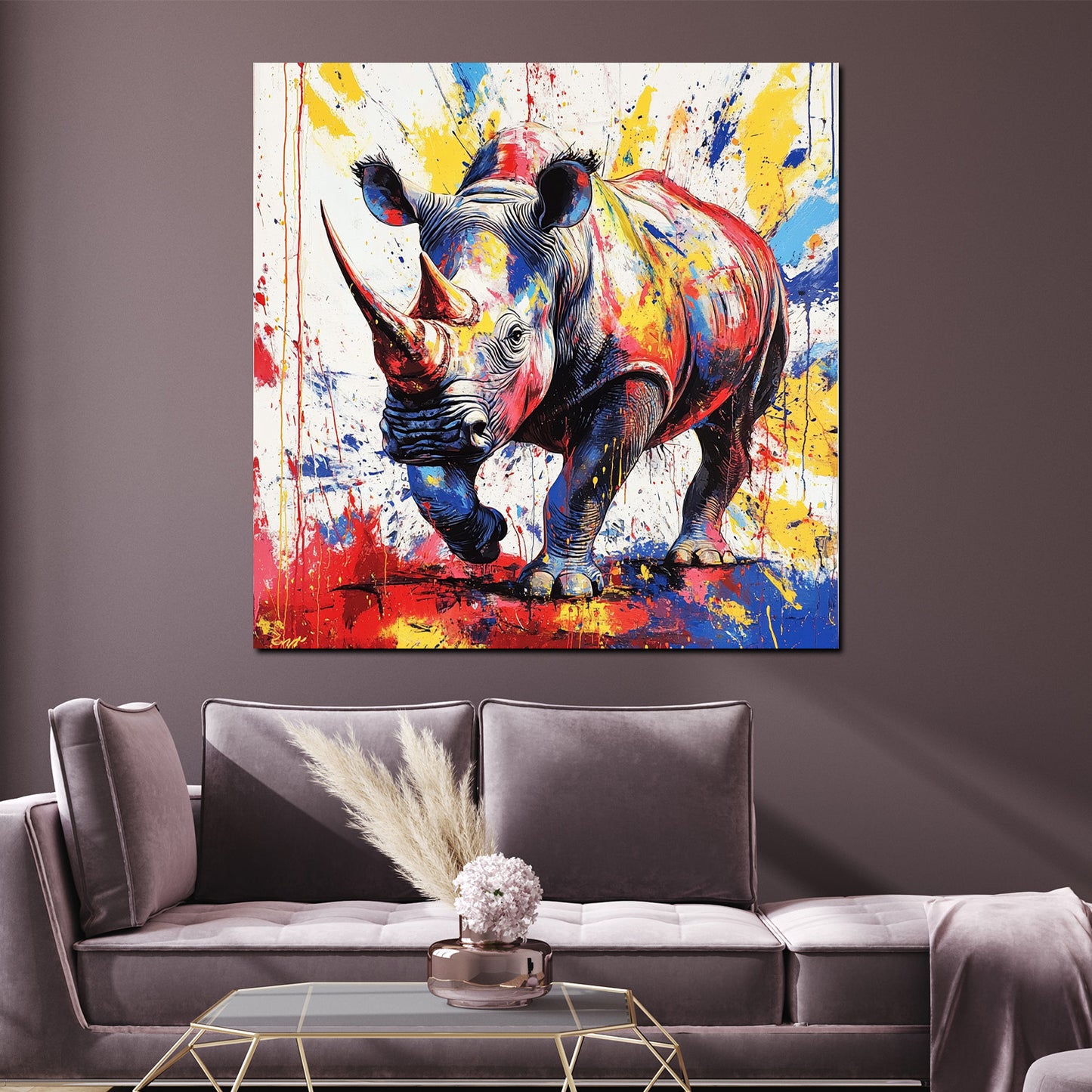 Wandbild Pop Art Nashorn bunt kraftvoll modern