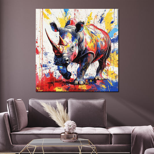 Wandbild Pop Art Nashorn bunt kraftvoll modern
