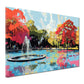 Wandbild Abstract Art Park Brunnen Bäume Spiegelung Farben Herbststimmung