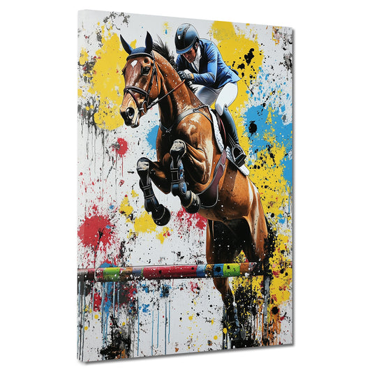 Wandbild Pop Art Springreiter bunt dynamisch mit Pferd