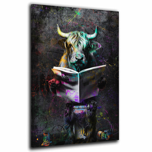 Wandbild Pop Art Stier mit Zeitung