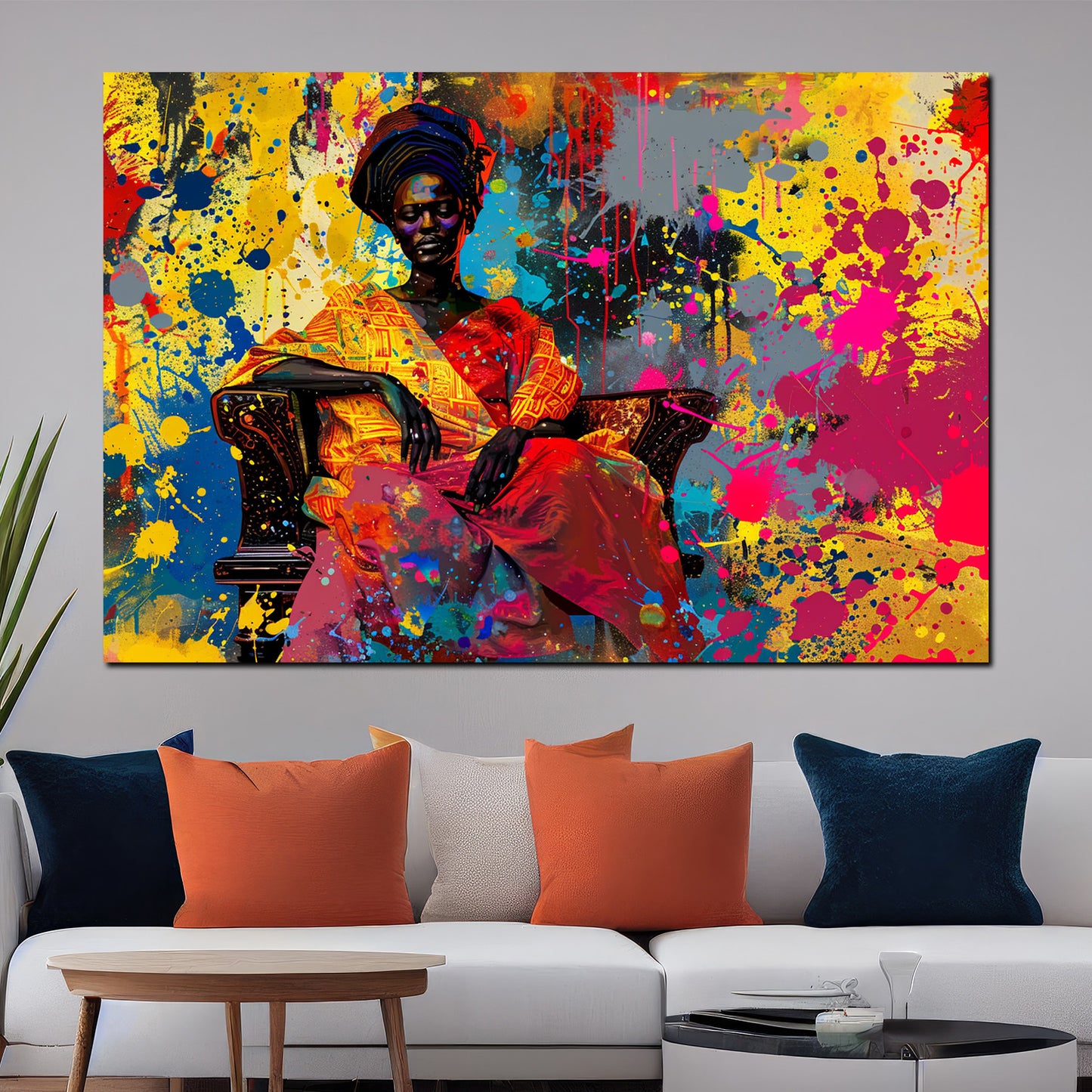 Wandbild Pop Art afrikanische Frau im traditionellen Outfit farbenfroh modern