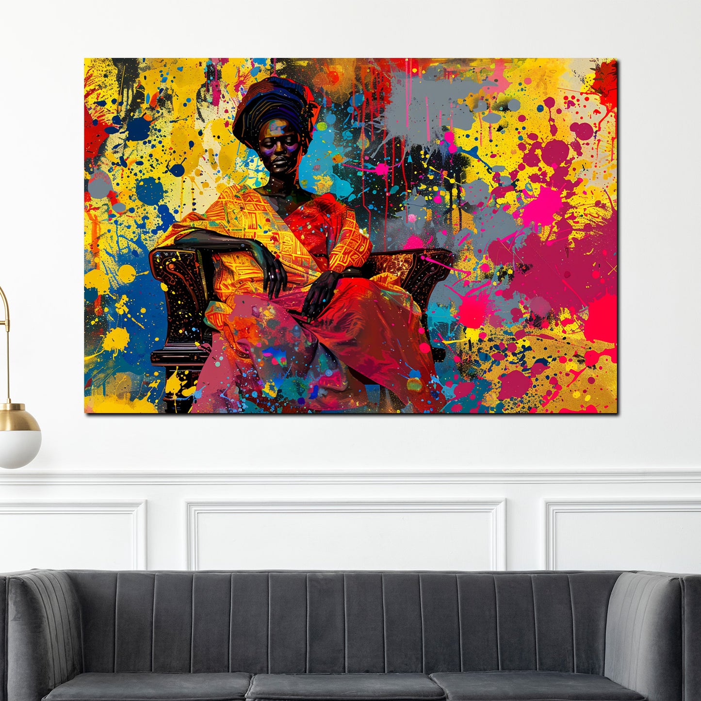 Wandbild Pop Art afrikanische Frau im traditionellen Outfit farbenfroh modern