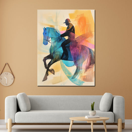 Wandbild Reiter auf Pferd farbenfroh modern
