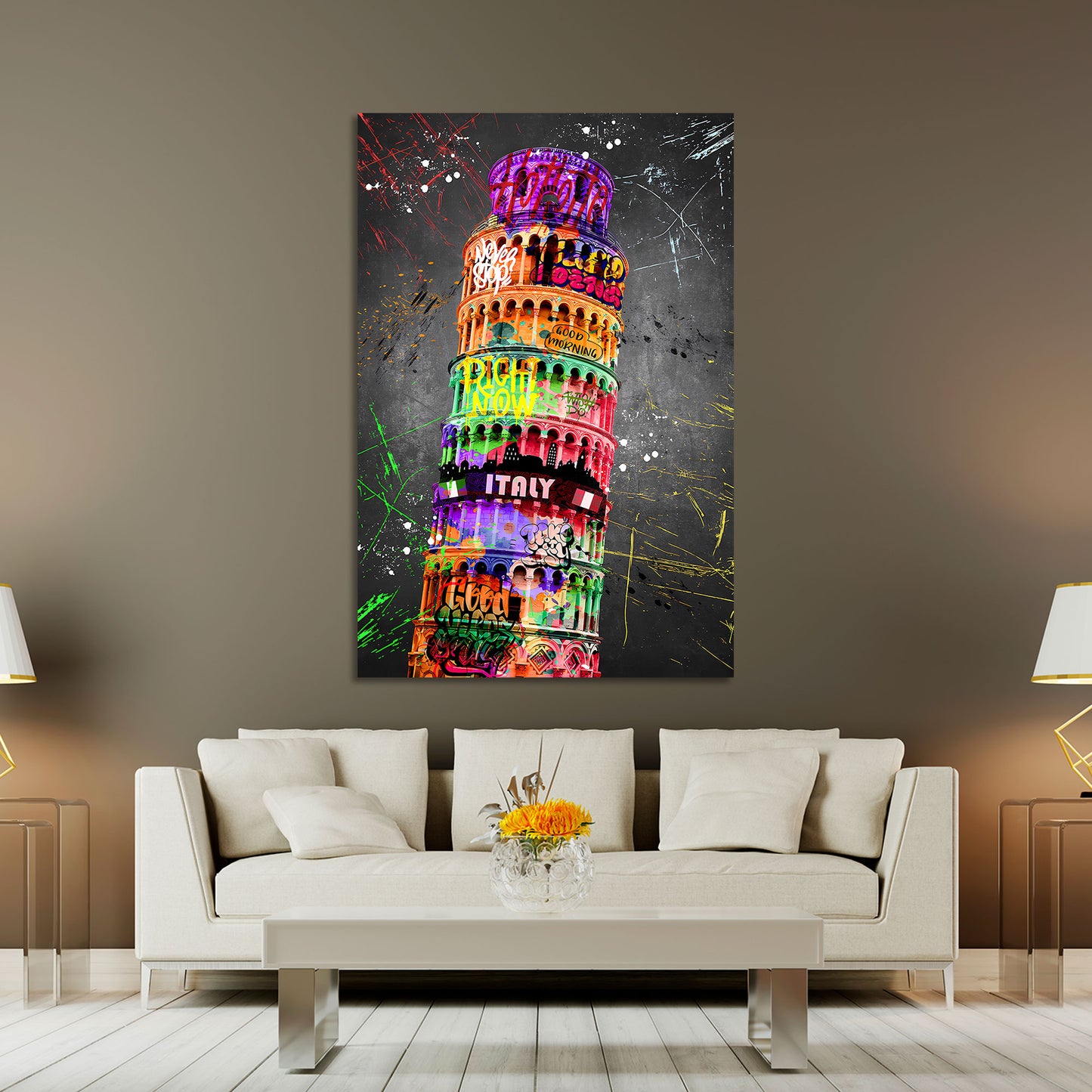 Wandbild schiefer Turm von Pisa Street Art Italien Städteflair