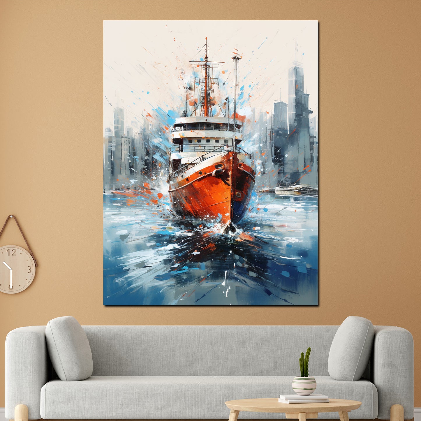 Wandbild Schiff und Skyline