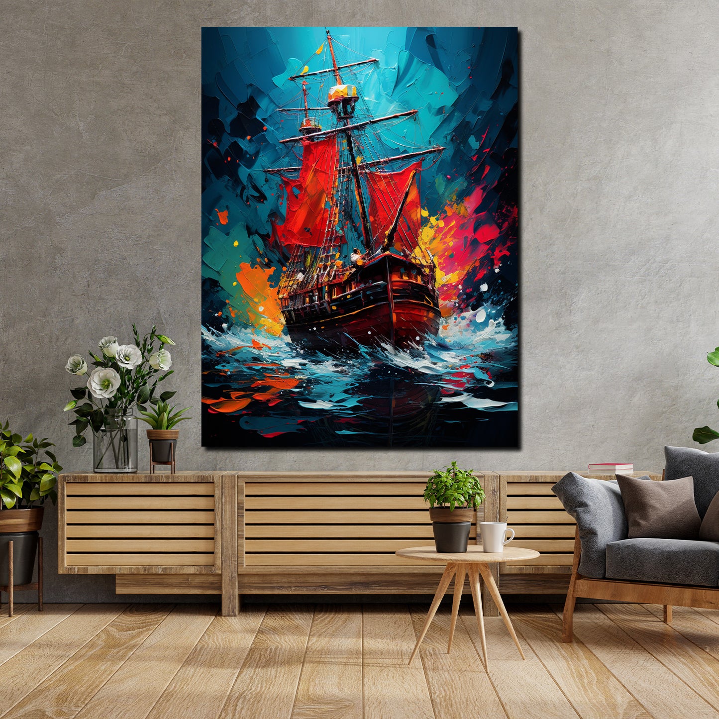 Wandbild Segelschiff auf wilder hoher See