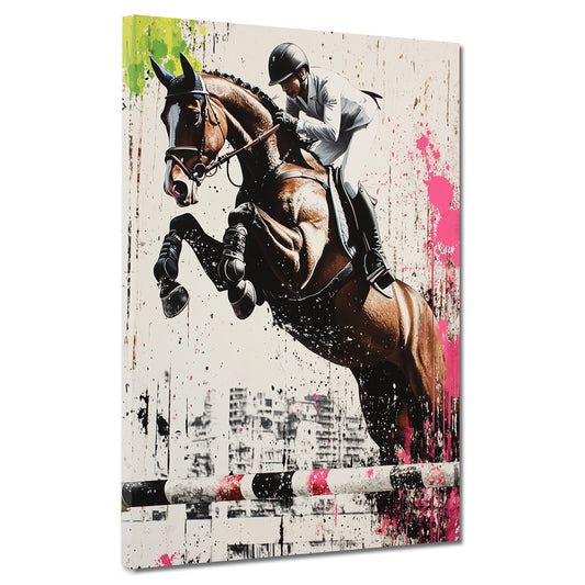 Wandbild Springreiter mit Pferd urban energiegeladen
