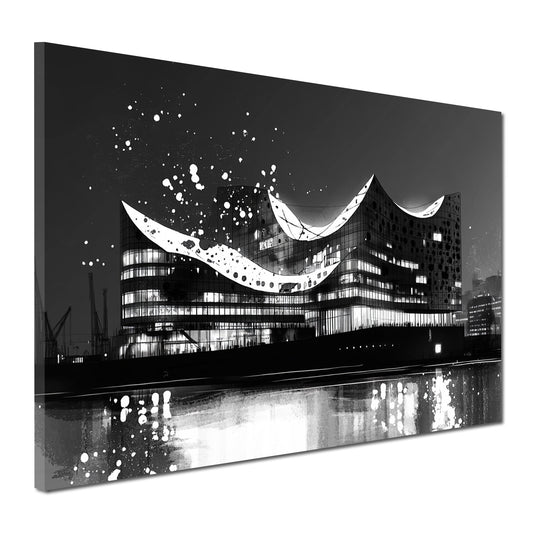 Wandbild Städte Hamburg Elbphilharmonie Architektur schwarz weiß Spiegelung